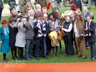 Pentland Hills after winning the Triumph Hurdle at the Cheltenham Festival with trainer Nicky Henderson, jockey Nico de Boinville and Owners - 15 March 2019