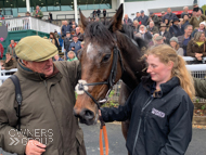 Paul Nicholls with Stage Star after his win at Chepstow  - 26 October 2021 