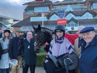 Stage Star with Owners and jockey Harry Cobden after winning at Newbury  - 26 November 2021
