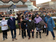 Stage Star with Owners and jockey Harry Cobden after winning at Newbury-29 December 2021