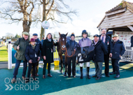 Stage Star with trainer Paul Nicholls (far left), jockey Harry Cobden and Owners after winning at Plumpton - 2 January 2023