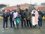 Barrichello with jockey Brian Hughes and Owners after winning at Warwick  - 23 January 2022