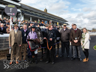 Hacker Des Places with jockey Angus Cheleda and Owners after winning at Chepstow - 26 February 2022