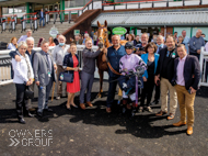 Owners with Genesius and jockey Morgan Cole at Wolverhampton - 10 August 2021