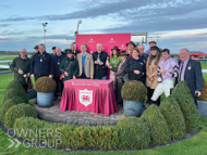 Presentation to Donald McCain (left),  jockey Brian Hughes and Owners after Maximilian's win at Bangor - 9 November 2022