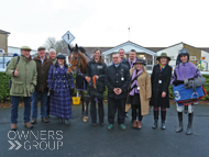 Go West after winning at Wincanton with Paul Nicholls (far left) and Owners - 9 March 2023